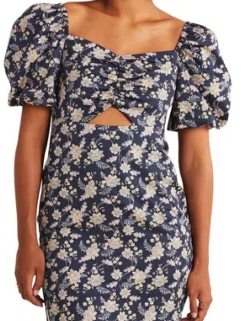 Boden Navy Floral Puff-Sleeve Midi Dress